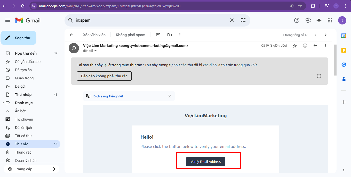Bước 5: Xác minh email